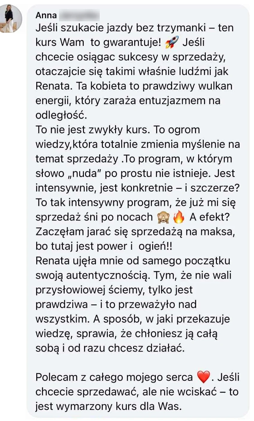 Opinia o szkoleniu Renaty Tupek-Sienickiej