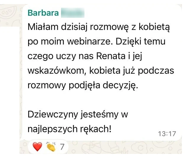 Opinia o szkoleniu Renaty Tupek-Sienickiej