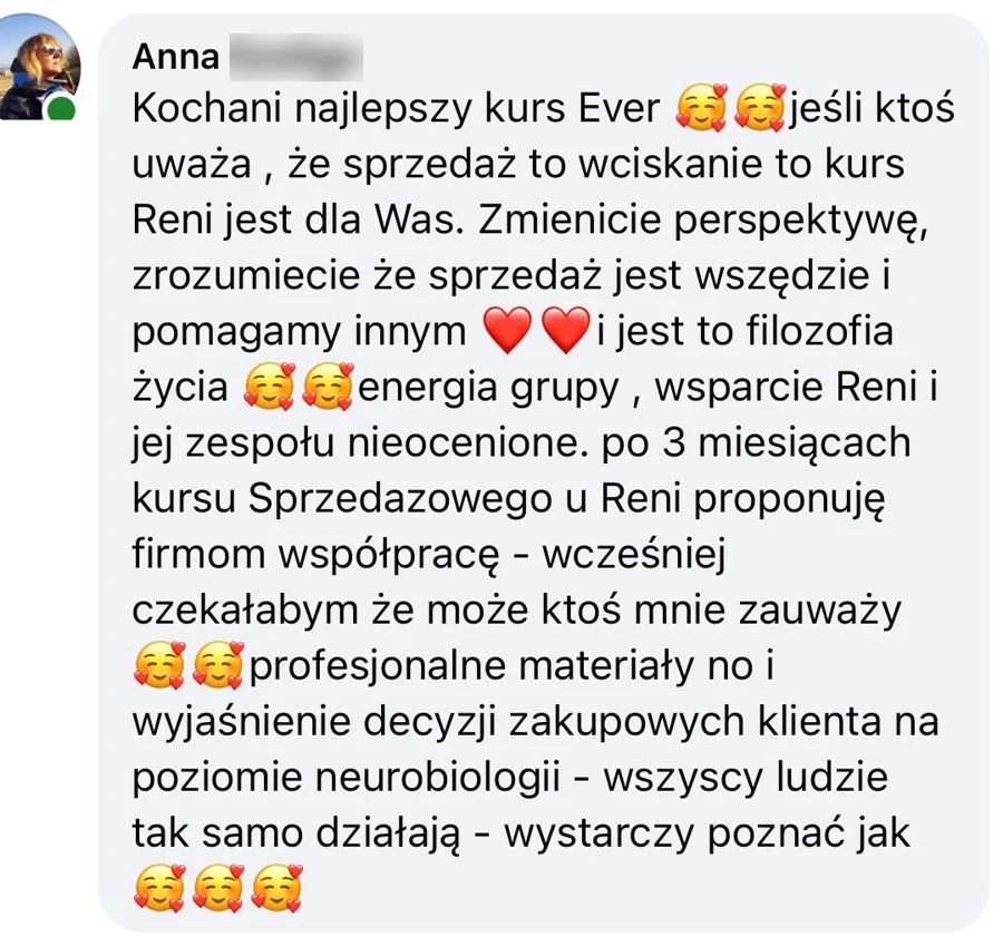 Opinia o szkoleniu Renaty Tupek-Sienickiej