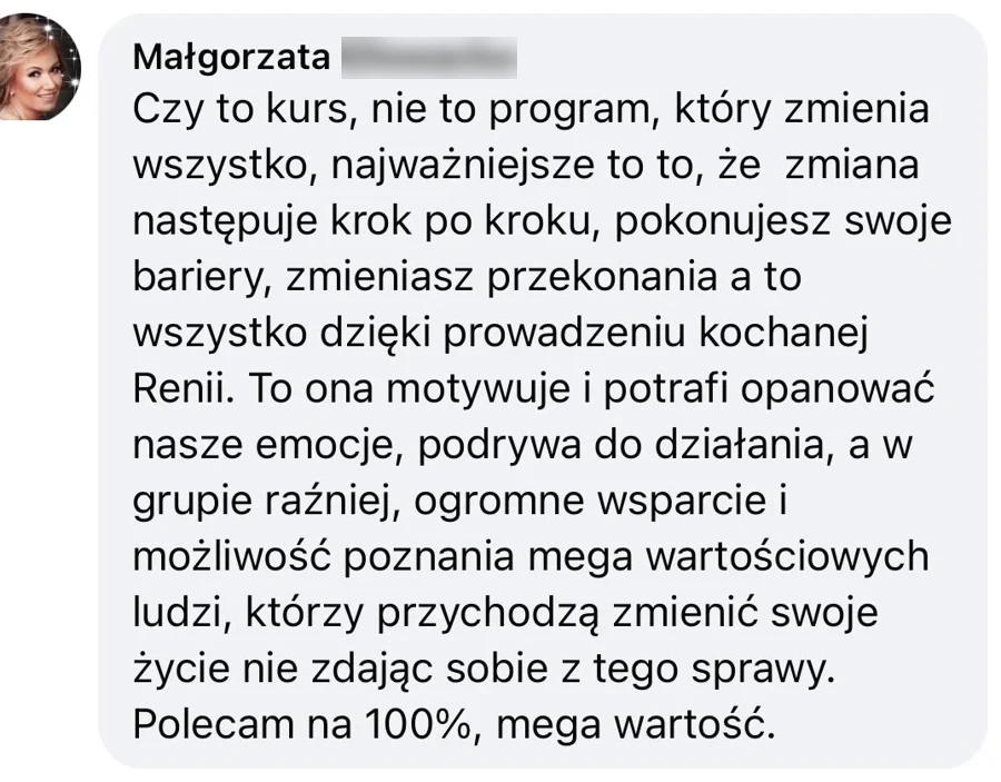 Opinia o szkoleniu Renaty Tupek-Sienickiej