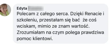 Opinia o szkoleniu Renaty Tupek-Sienickiej